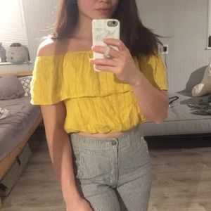 Yellow Off the Shoulder Crop Top